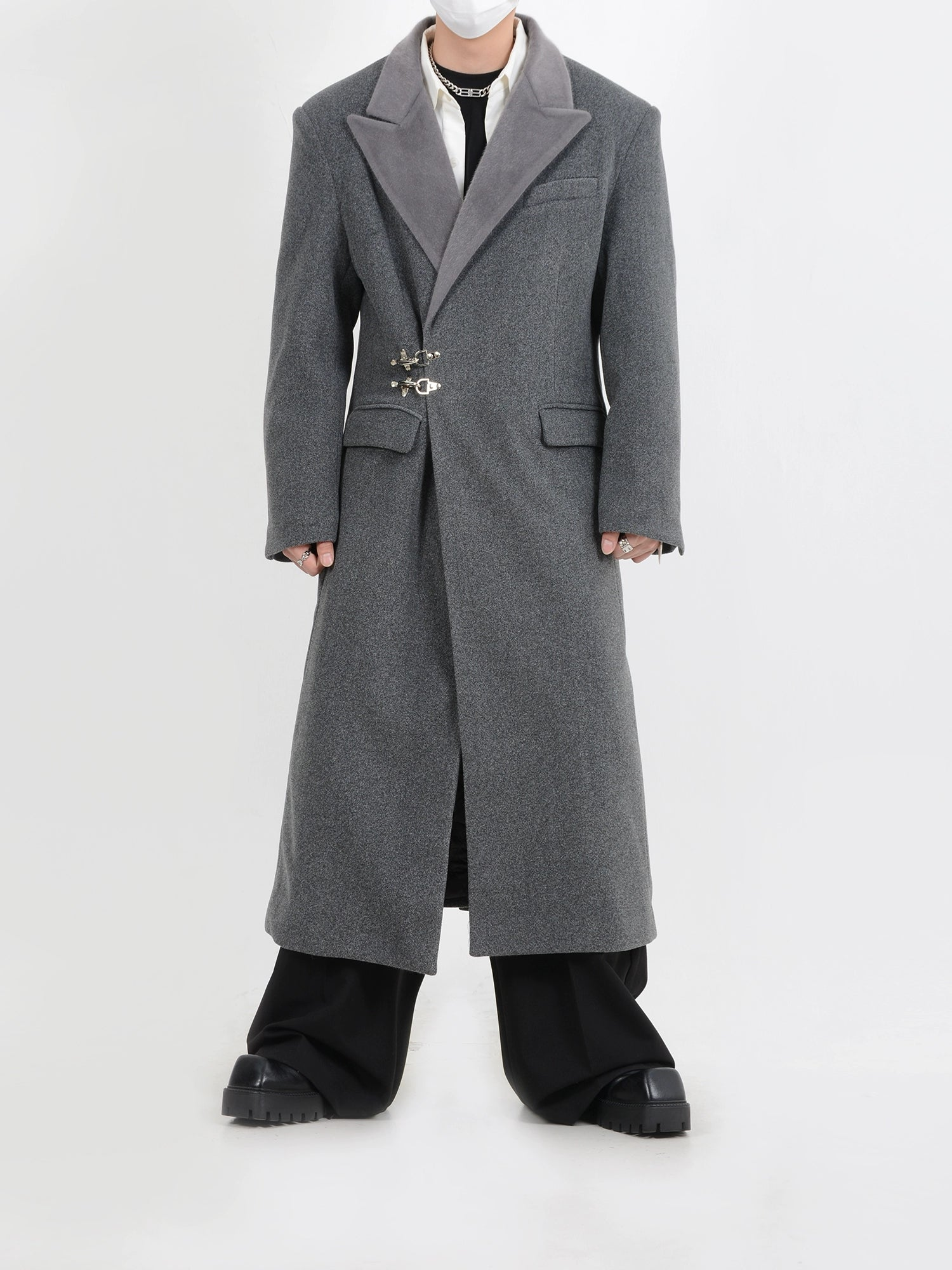 Metal Buckle Design Waist Shape Coat