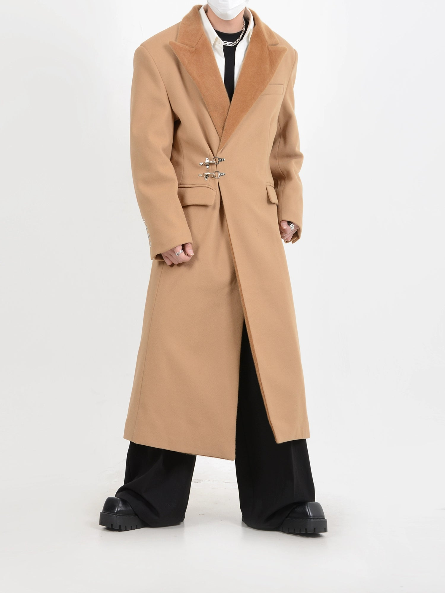 Metal Buckle Design Waist Shape Coat