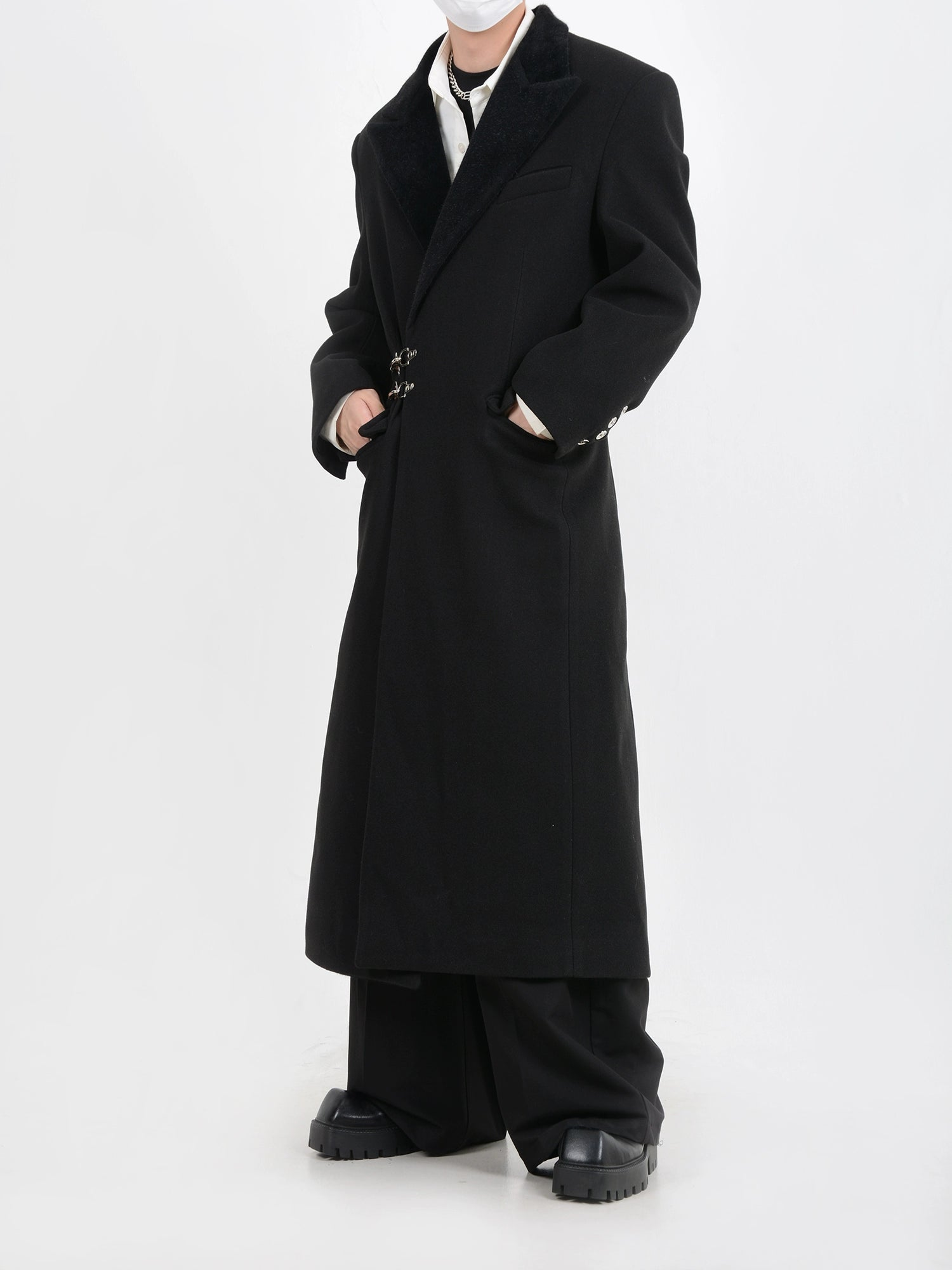 Metal Buckle Design Waist Shape Coat