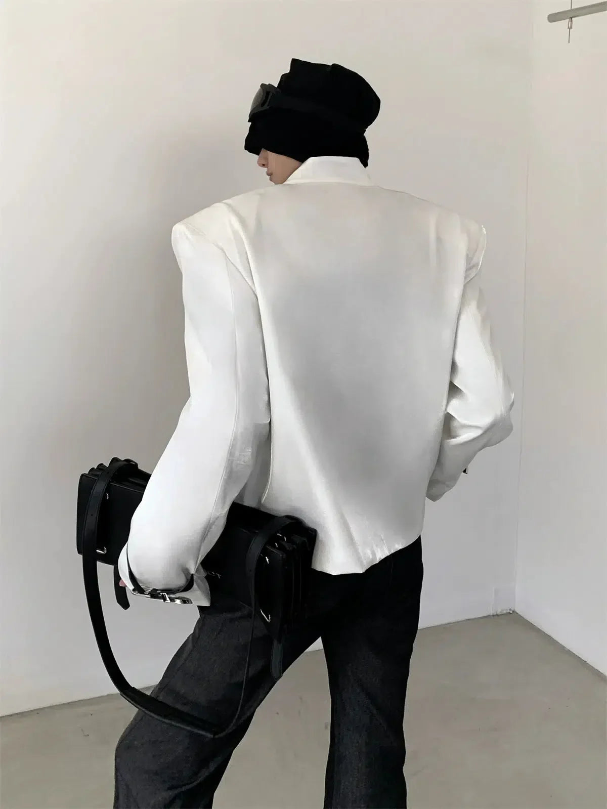 Metal Buckle Standing-collar PU Leather Jacket