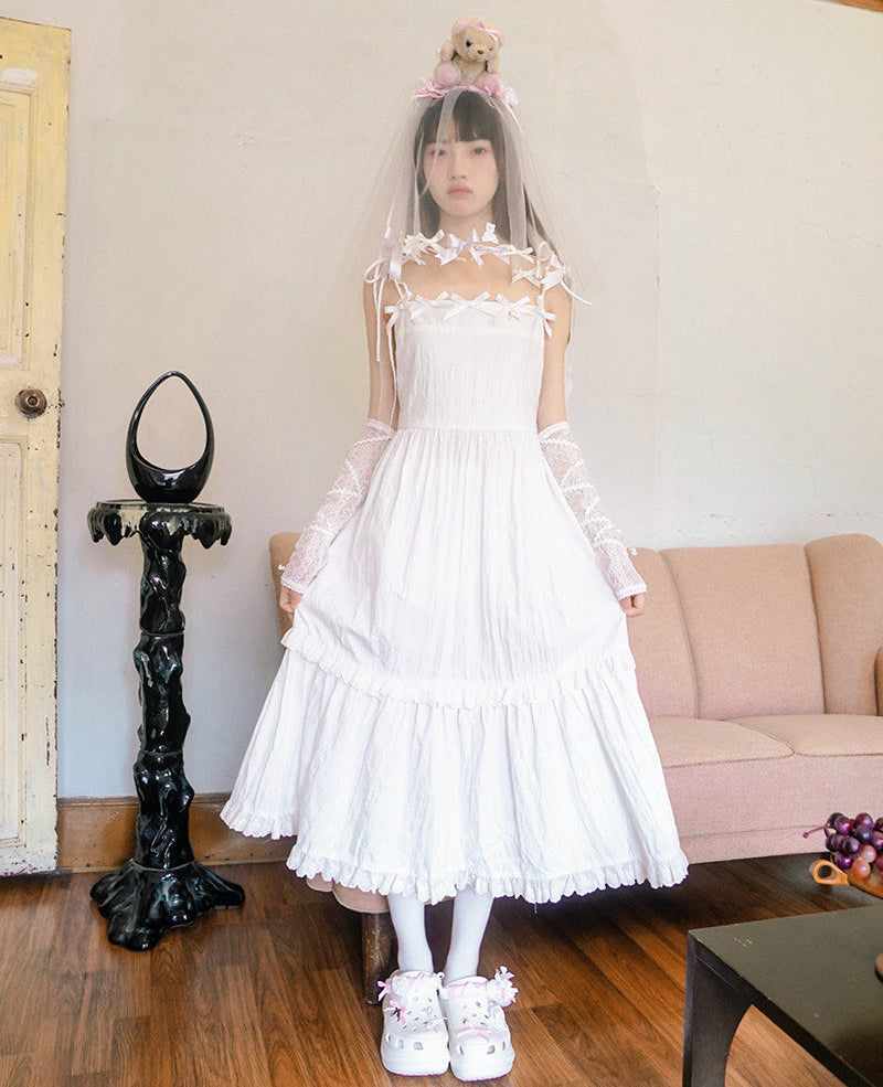Bow Check Lace Camisole Dress