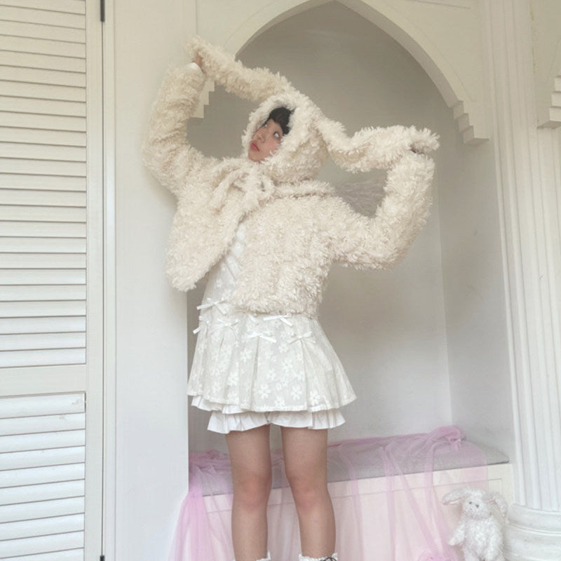 Fake Fur Bow Tie Plush Jacket