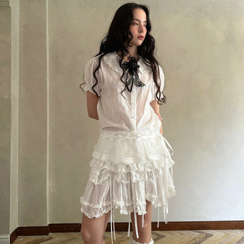Bow Double-Layer Patchwork Half Skirt