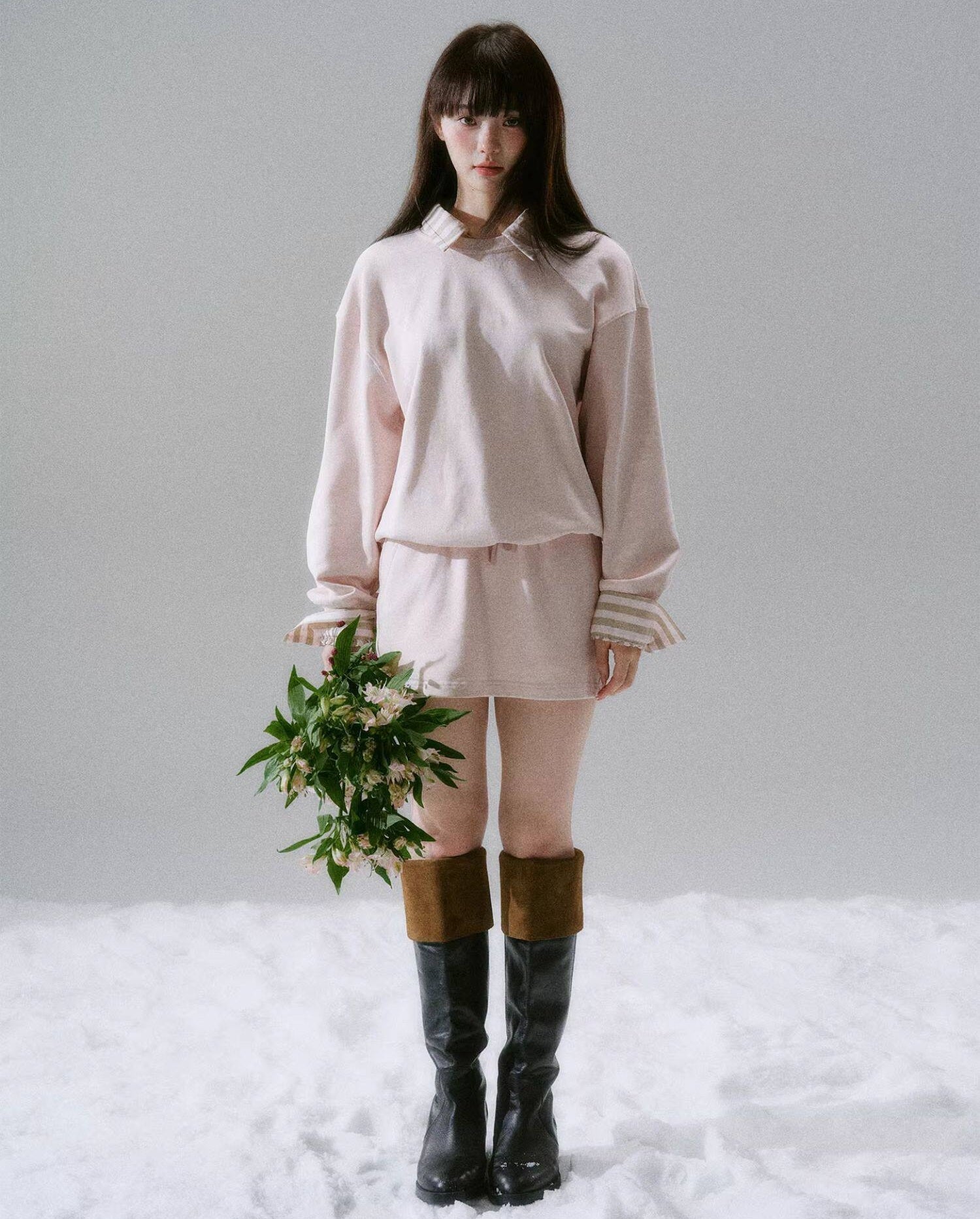 Skin-Friendly Sweatshirt & Short Skirt Setup