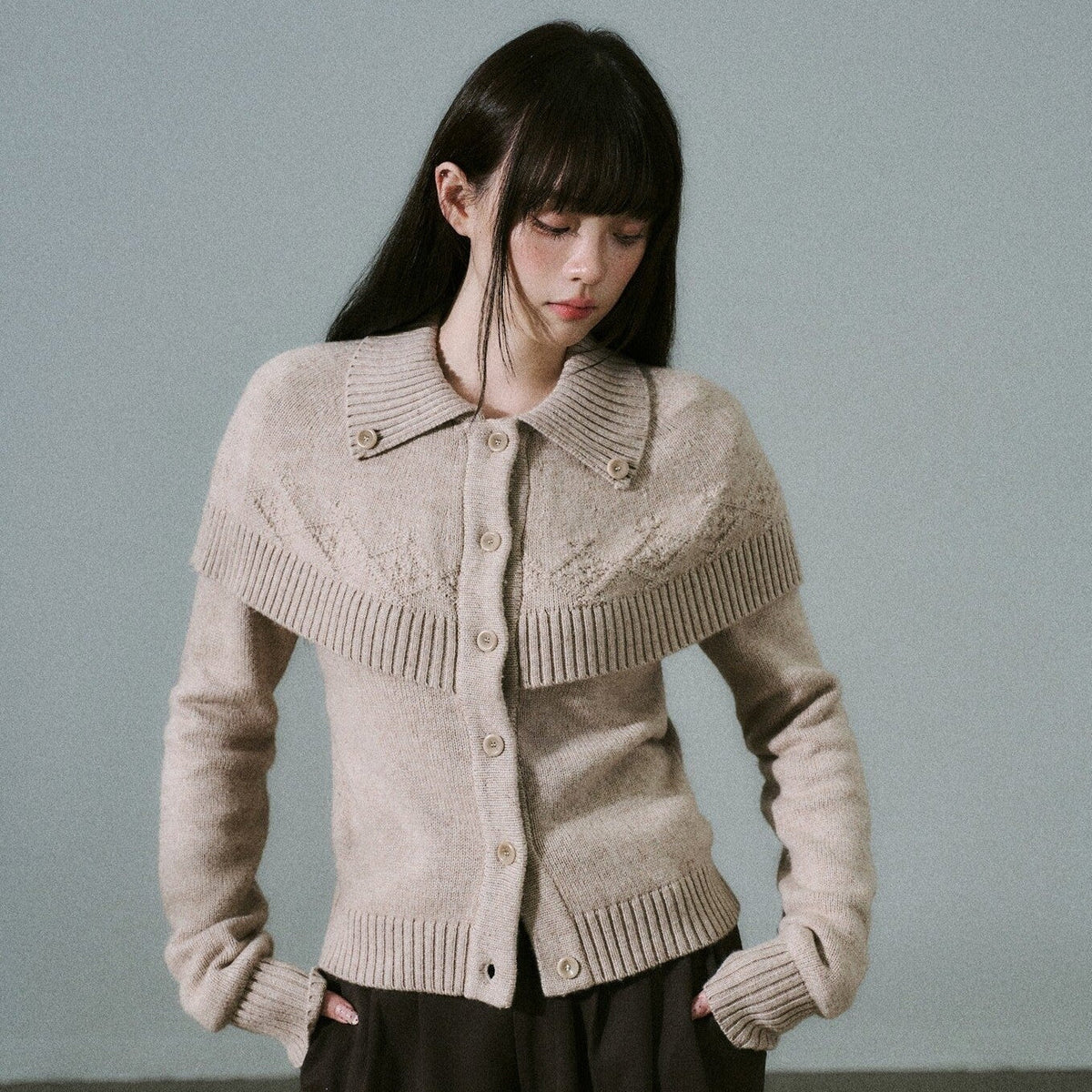 Cashmere Blend Cloak Graphic Knit Cardigan