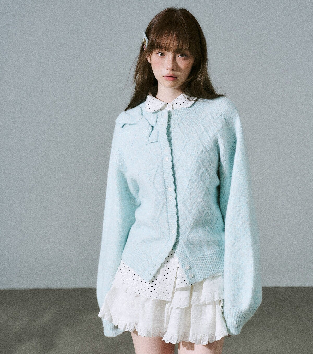 Moonlight Silhouette Bow Detail Wool Knit Cardigan