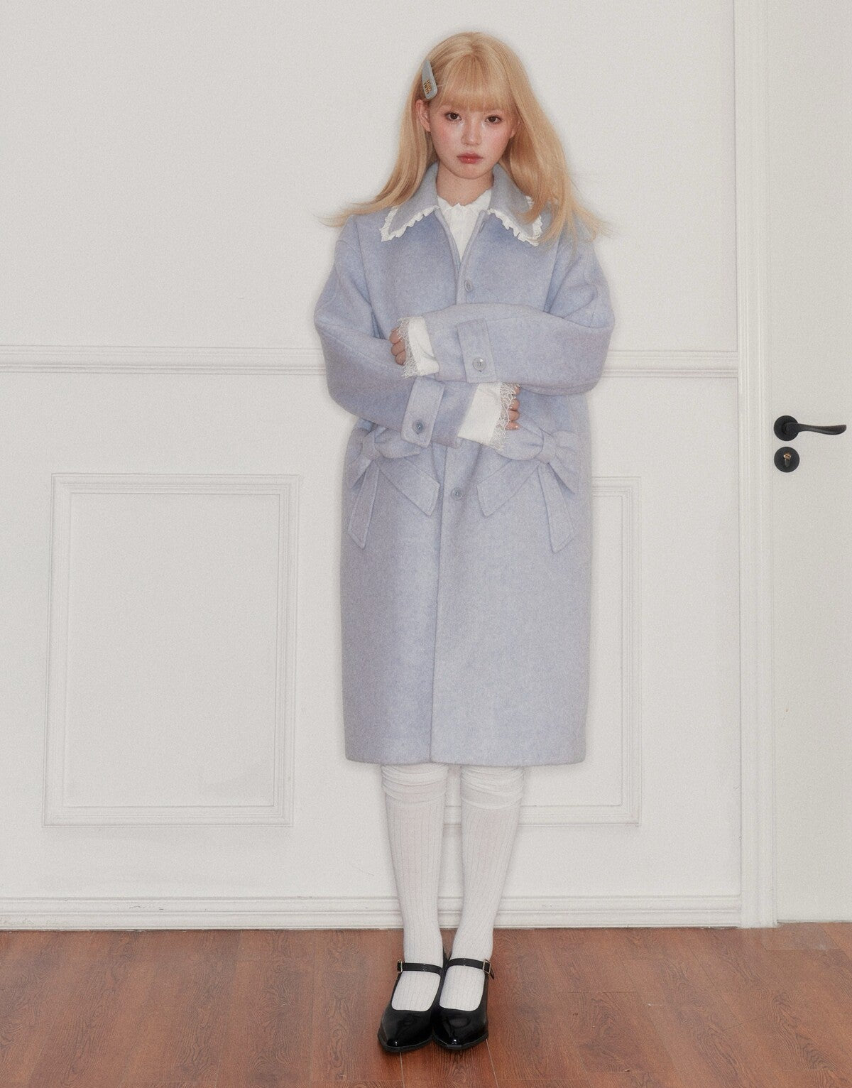 Lace Collar And Ribbon-Detail Coat