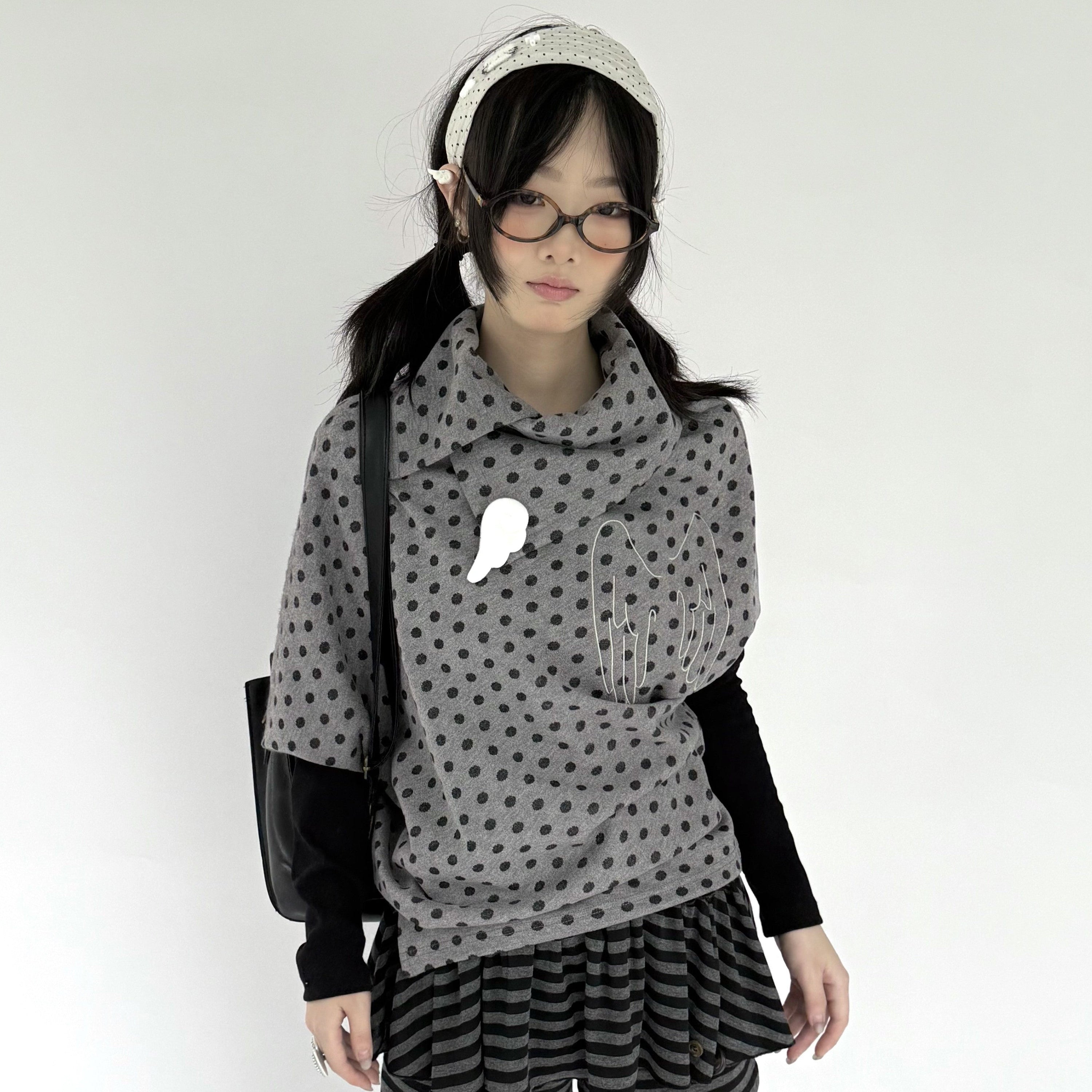 Asymmetric Polka Dot Fitted Long Sleeve T-Shirt