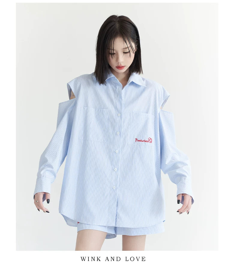 Oversize-Langarmshirt mit Schlitz & Shorts-Set