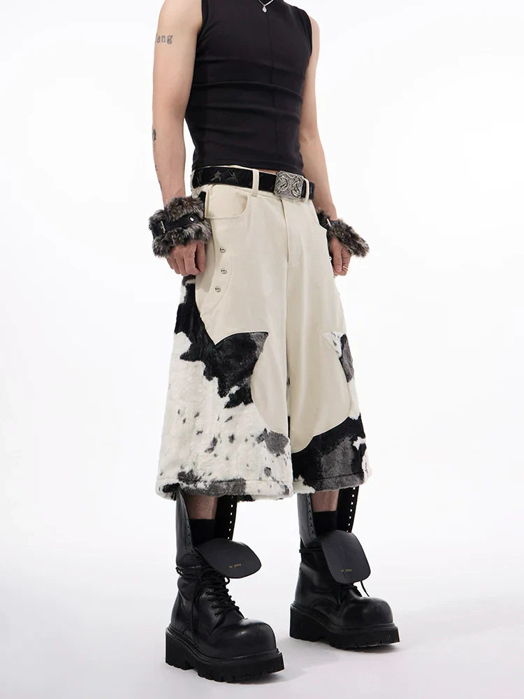Patchwork Milk Fleece Fake Fur Short