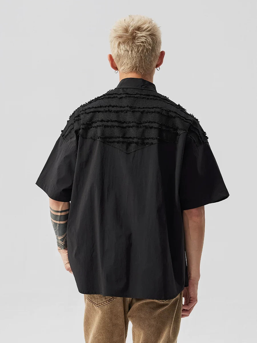 Deconstructed Raw Edge Patchwork Short Sleeve Shirt