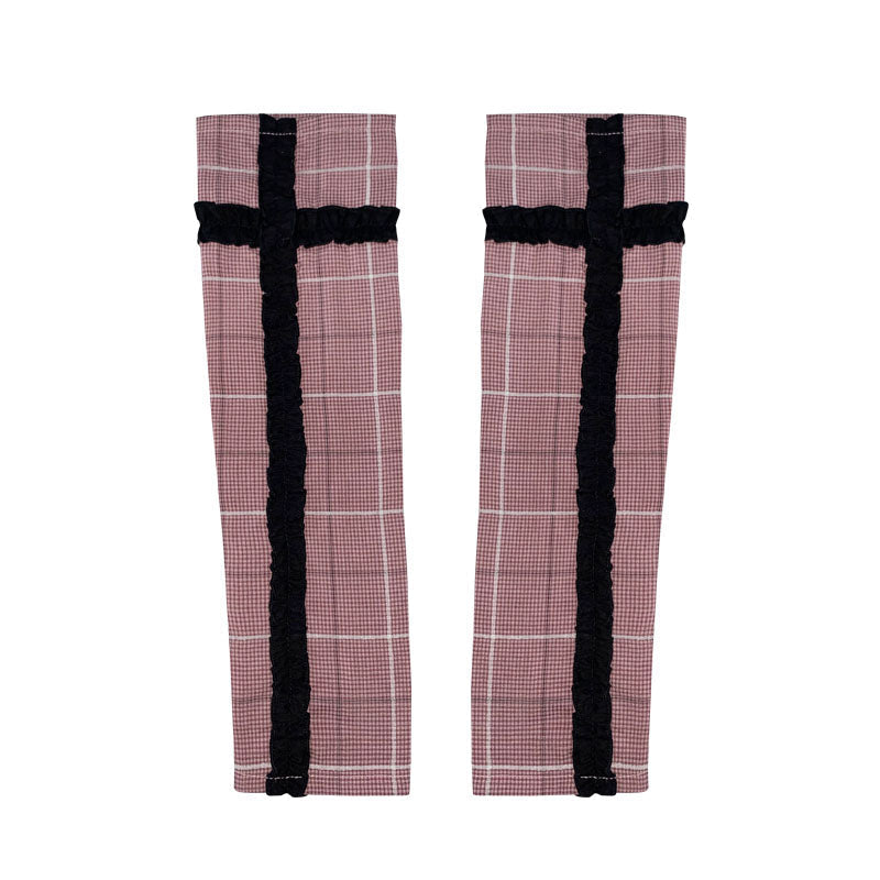 Plaid Lace Trim Arm Warmers
