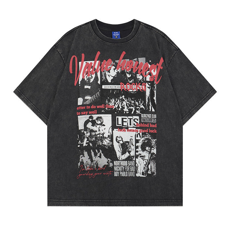 Washed Rock Band Print Short Sleeve T-Shirt