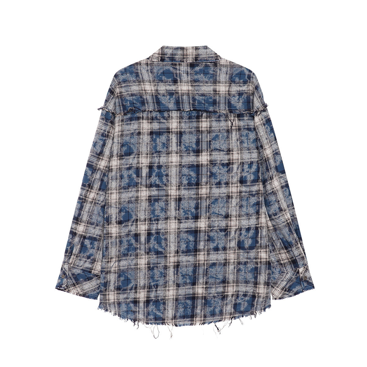 Plaid Washed Fringe Long Sleeve Shirt