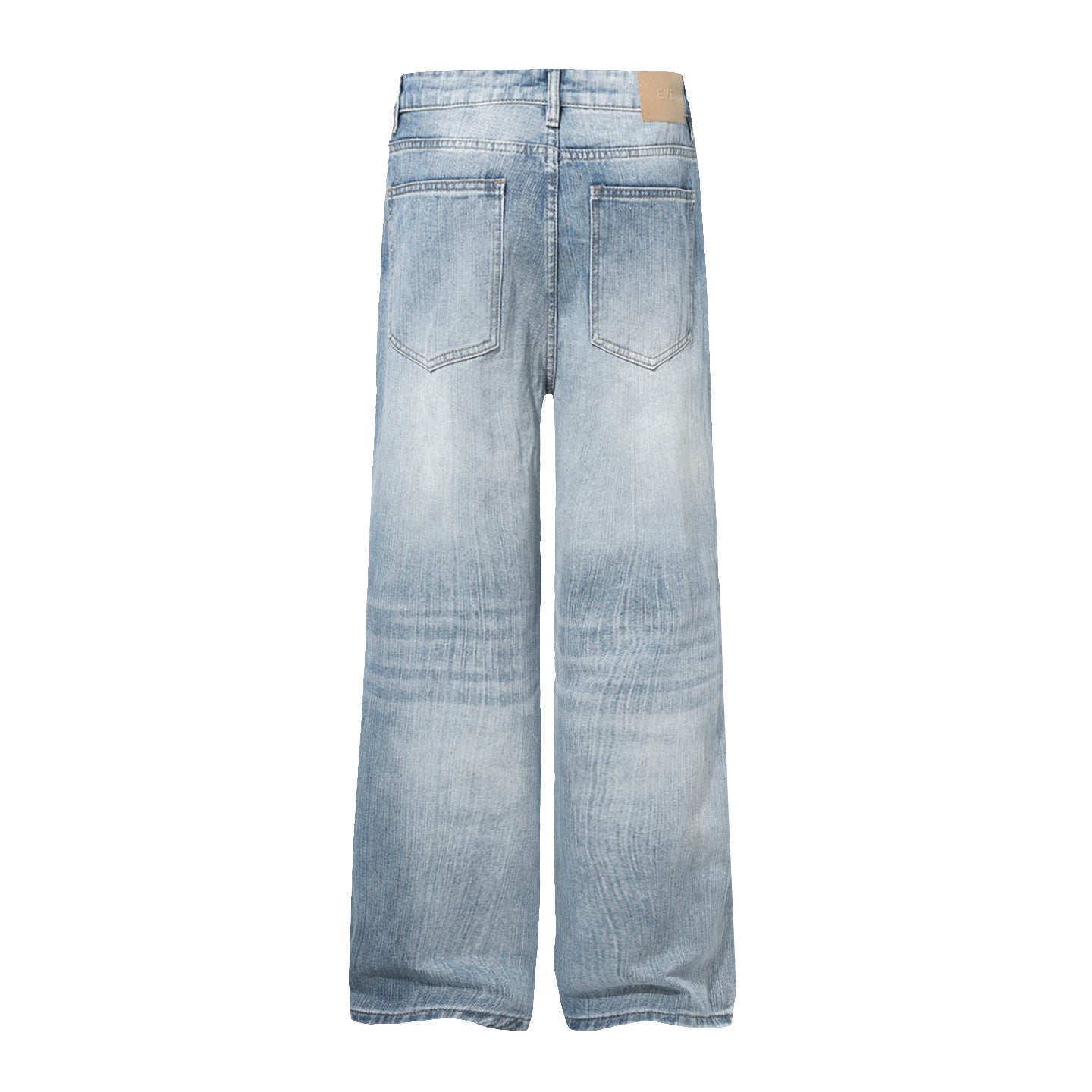 Damage Whisker Washed Wide Leg Denim Jeans