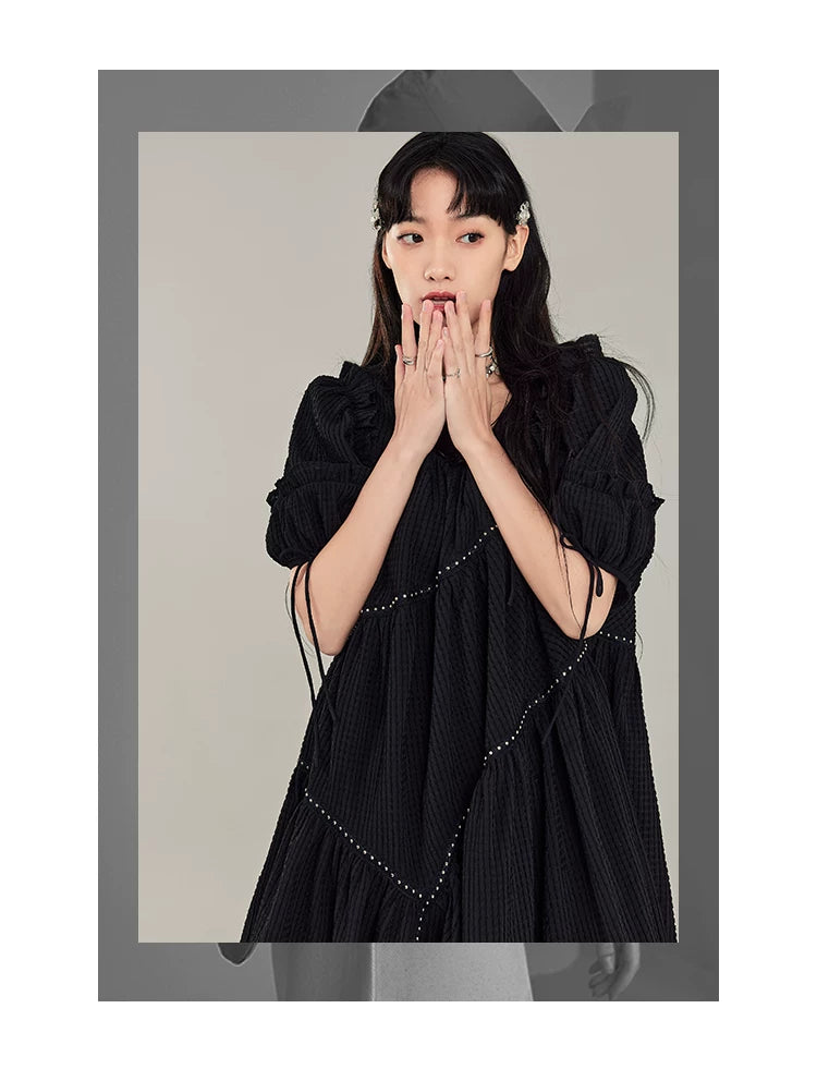 Jacquard Design Short Sleeve Dress With Irregular Hem Length