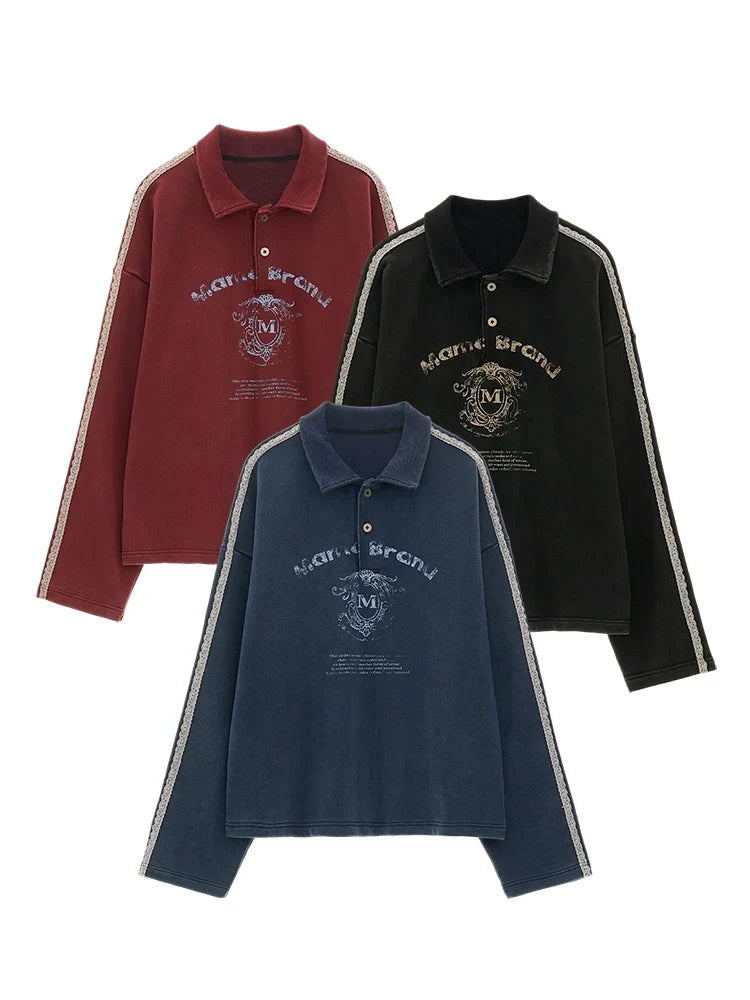 Washed Lace Polo Sweatshirt