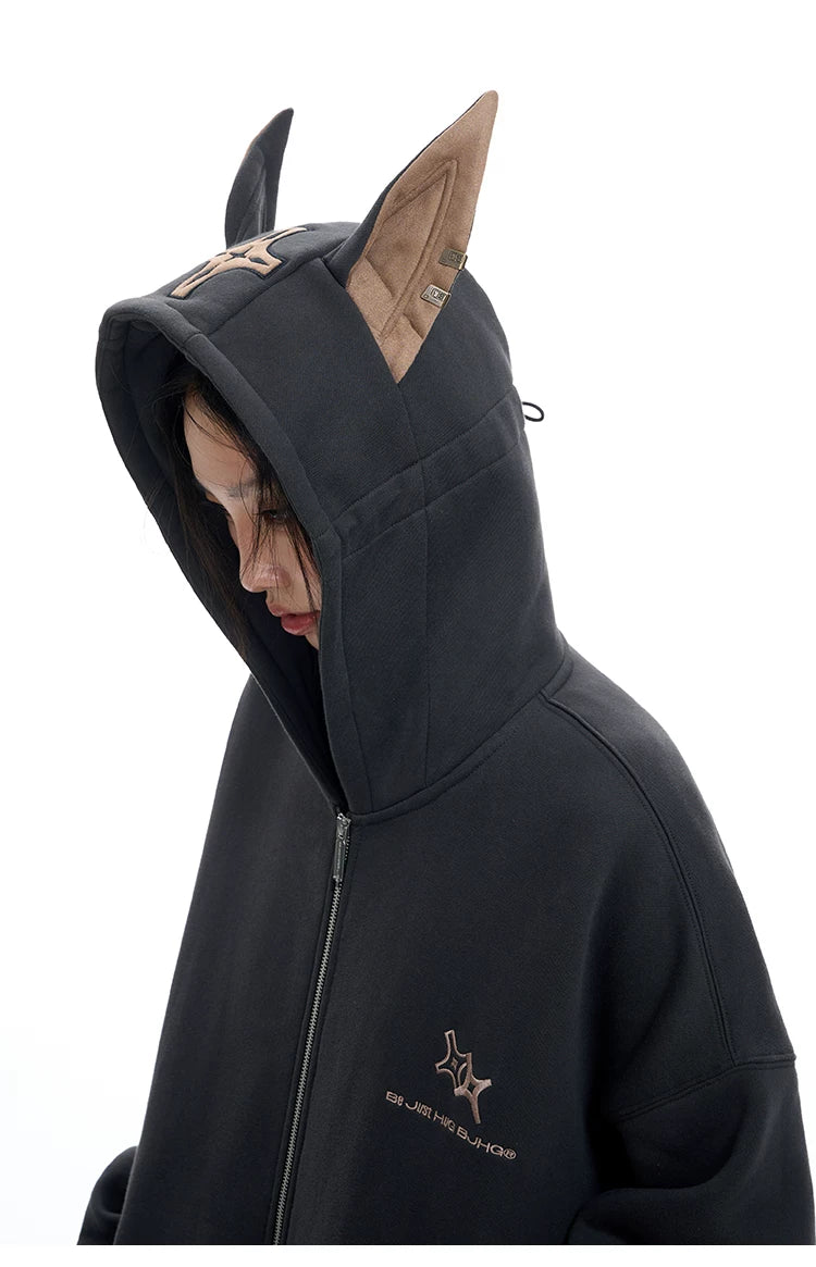 Ear Fleece Oversize Zipper Hoodie