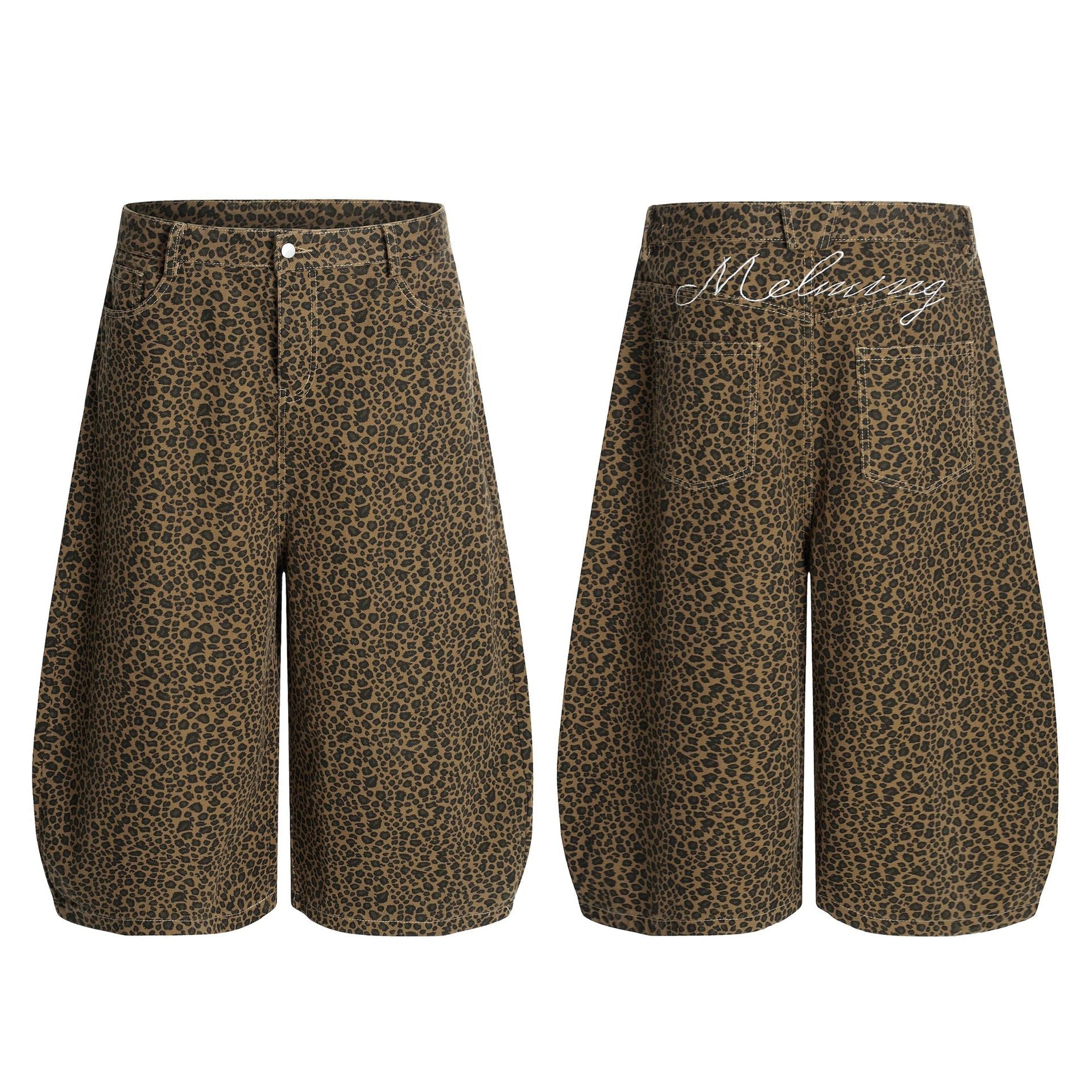 Leopard Print Curved Cargo Half Pants