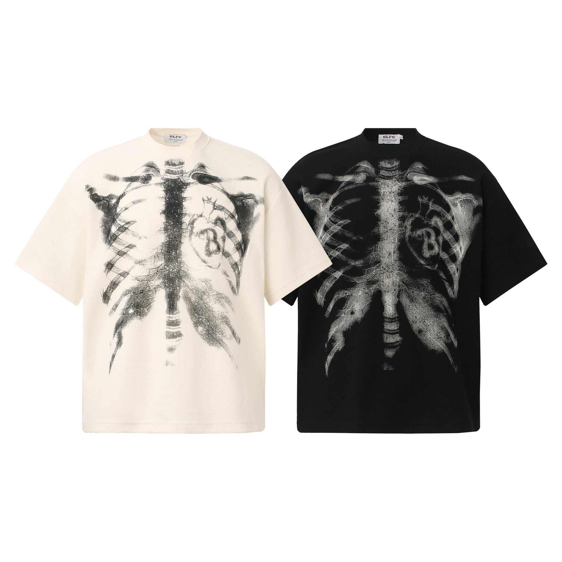 Skeleton Print Waffle Short Sleeve T-Shirt