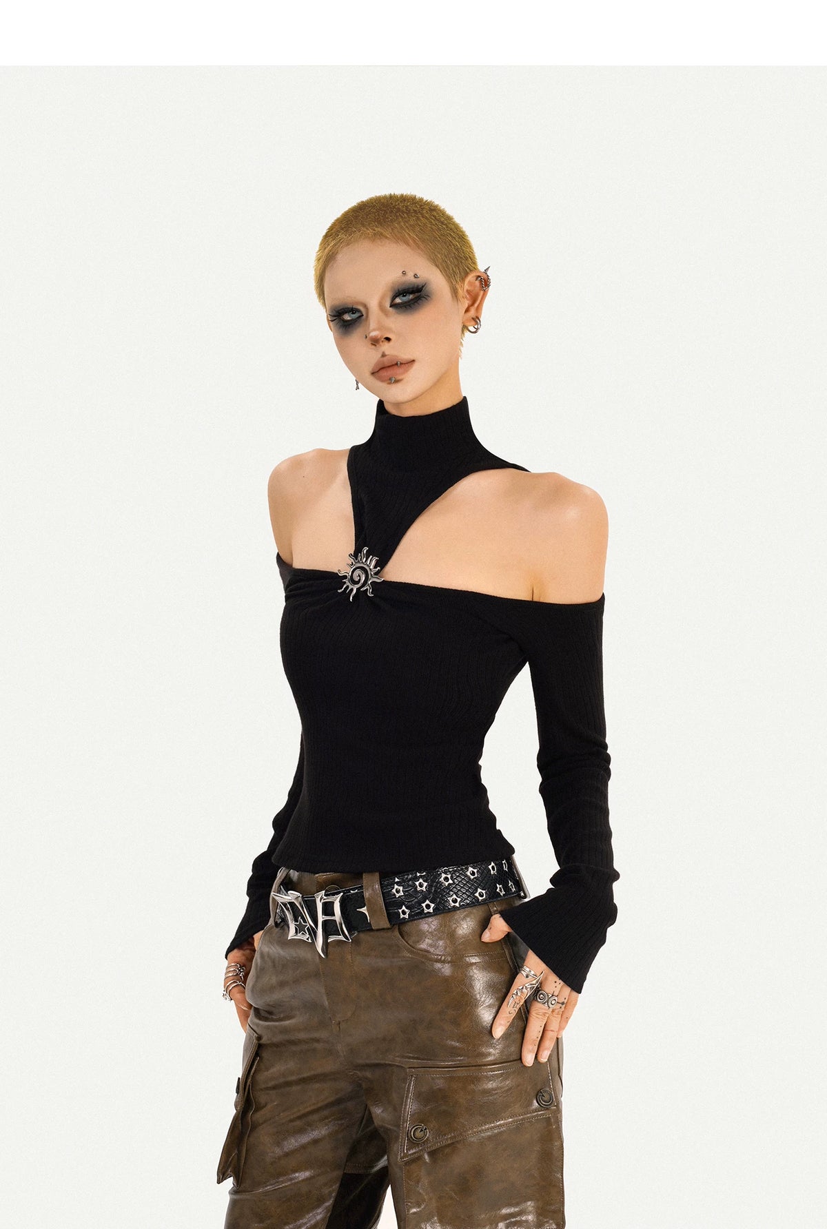 PU Leather Patchwork Fitted Flare Pants