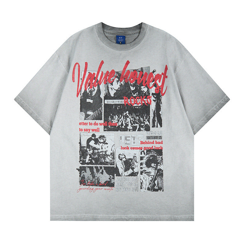 Washed Rock Band Print Short Sleeve T-Shirt