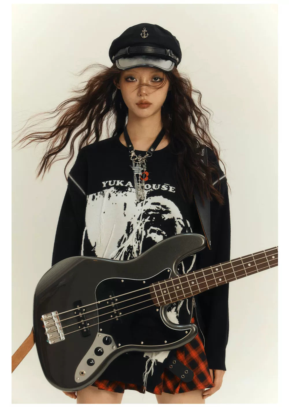 Zipper Design Oversize Knit Sweater