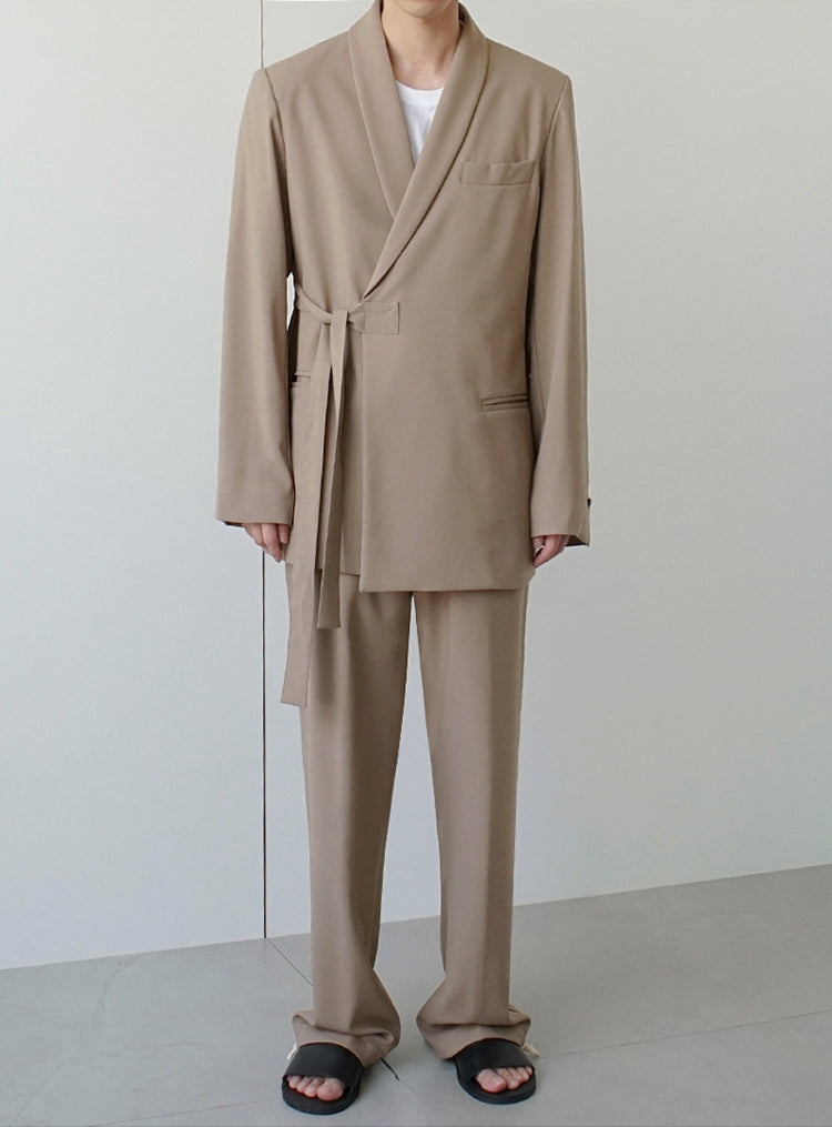 Oversize Belted Tailored Jacket & Wide-Leg Trousers Setup