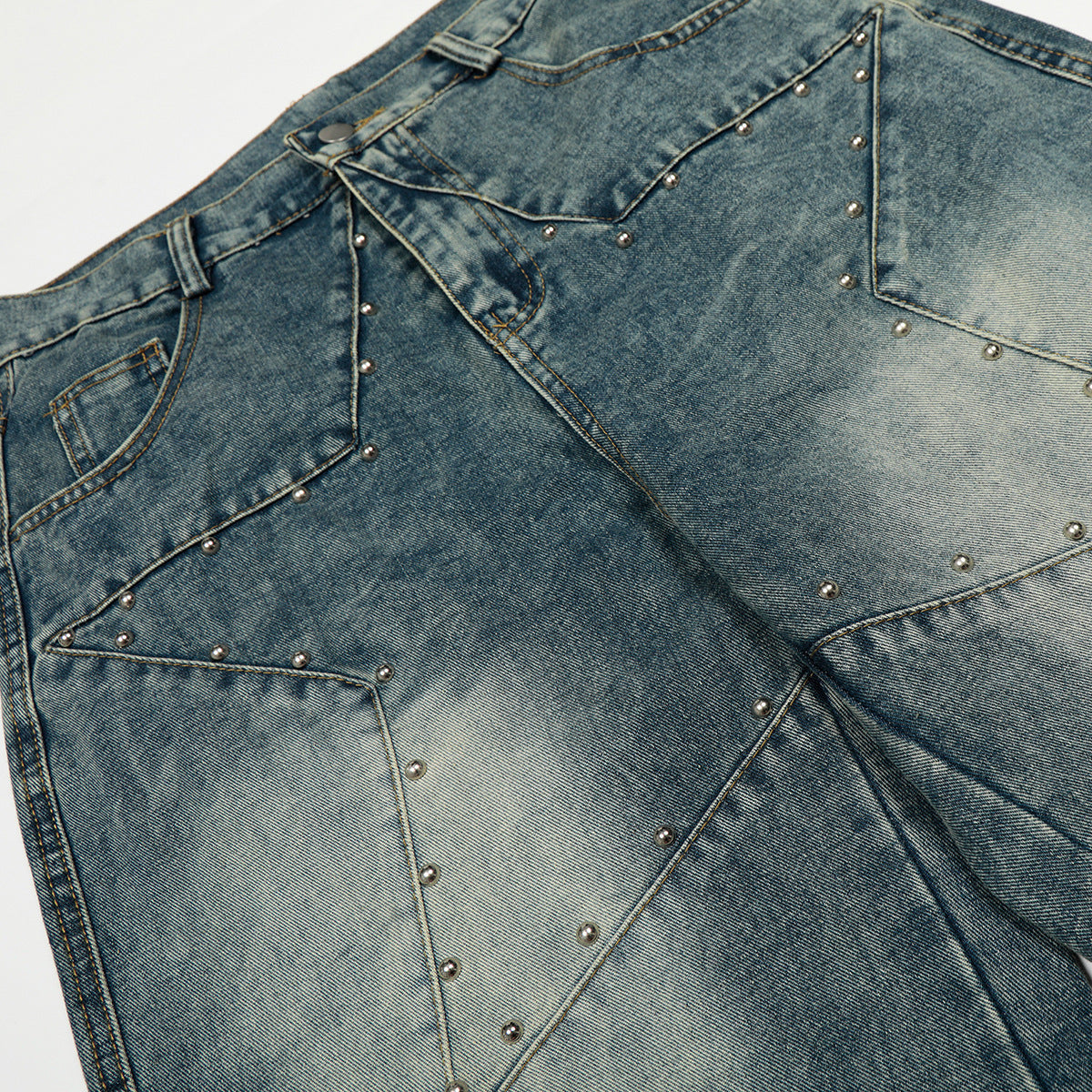 Star Patch Rivet Wide Leg Denim Jeans