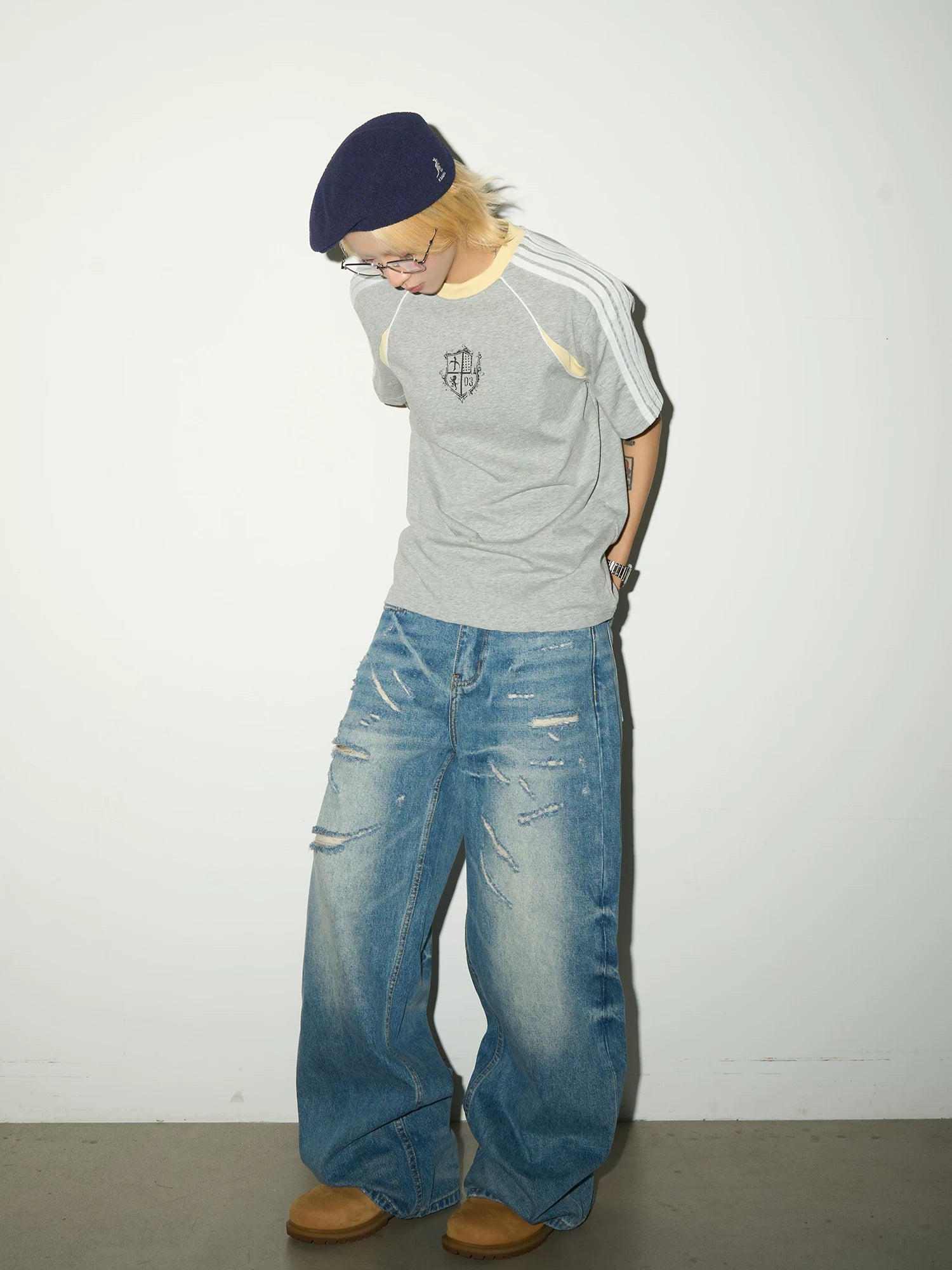 Washed Damage Fade Straight Denim Jeans