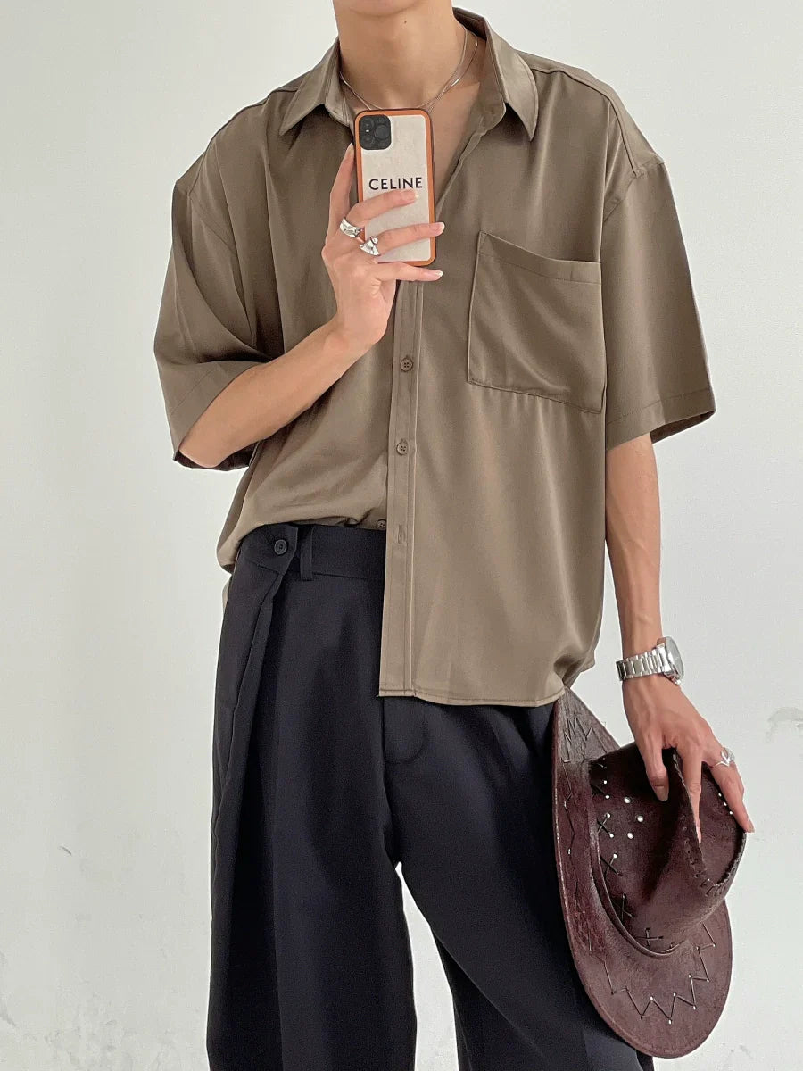 Oversize Satin Short Sleeve Shirt