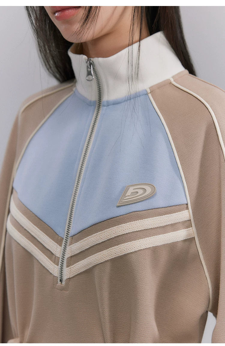 Embroidery Color Blocking Sporty Long Sleeve Jersey Dress