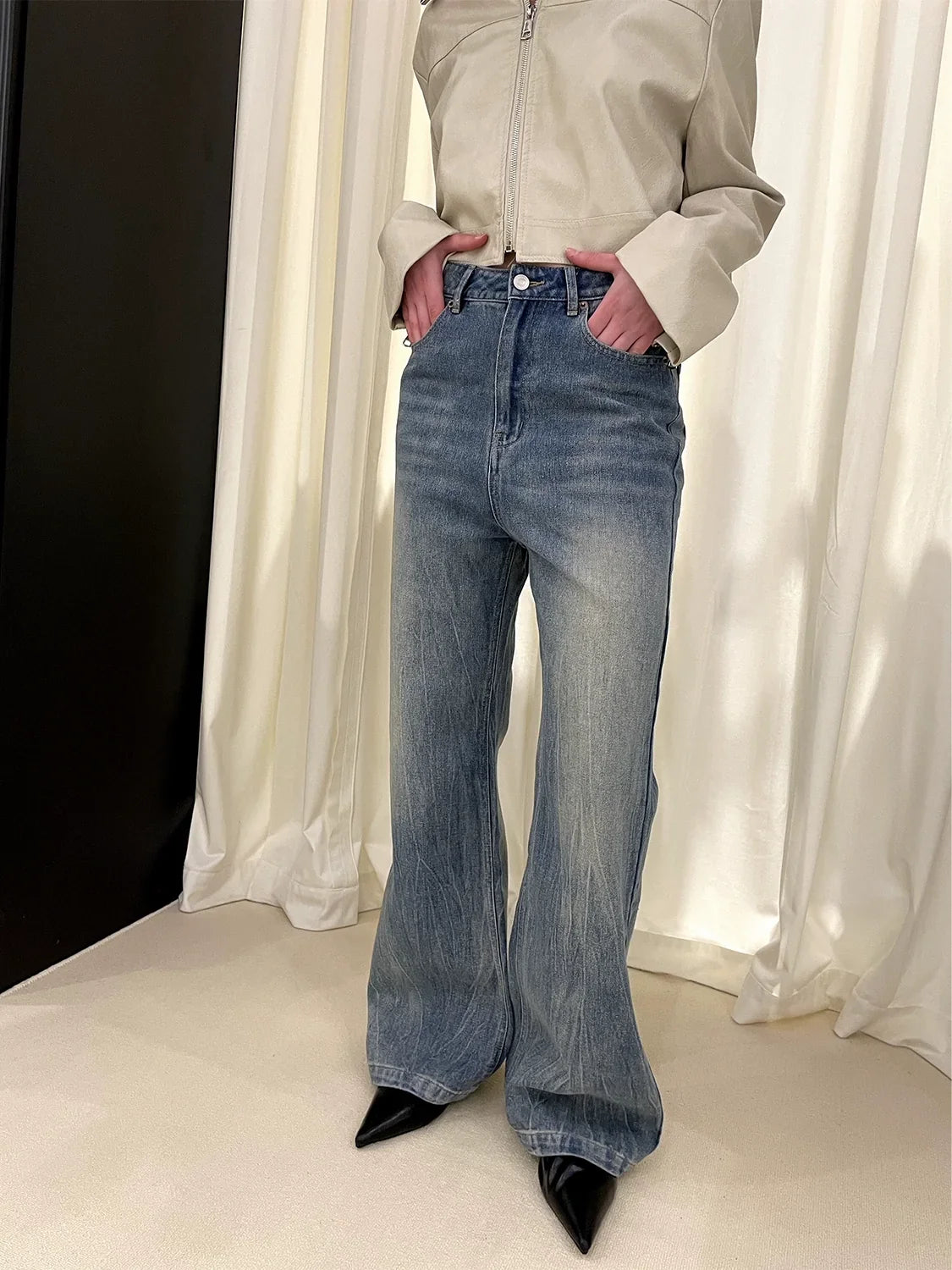Washed Micro Flare Denim Jeans