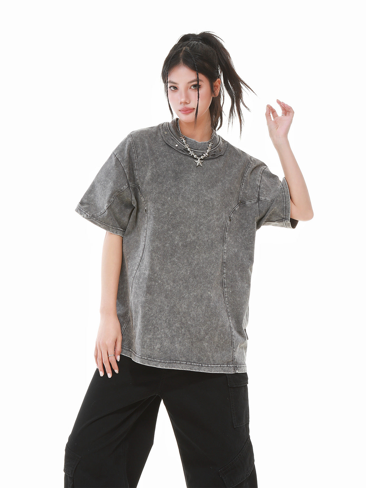 Heavy Washed Fade Stitching Short Sleeve T-Shirt