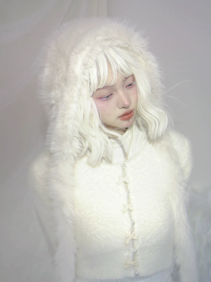Pearl Bow Short Knit Cardigan