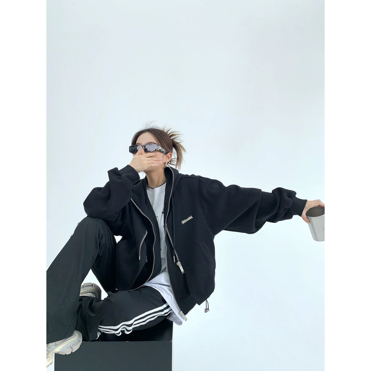 Fake Layered Zipper Hoodie