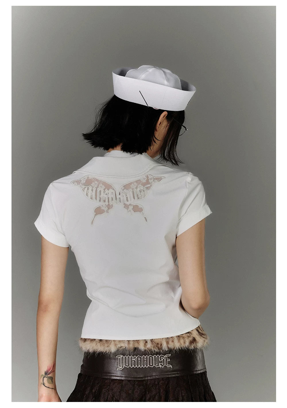 Button Strap Detail Fitted Short Sleeve Shirt