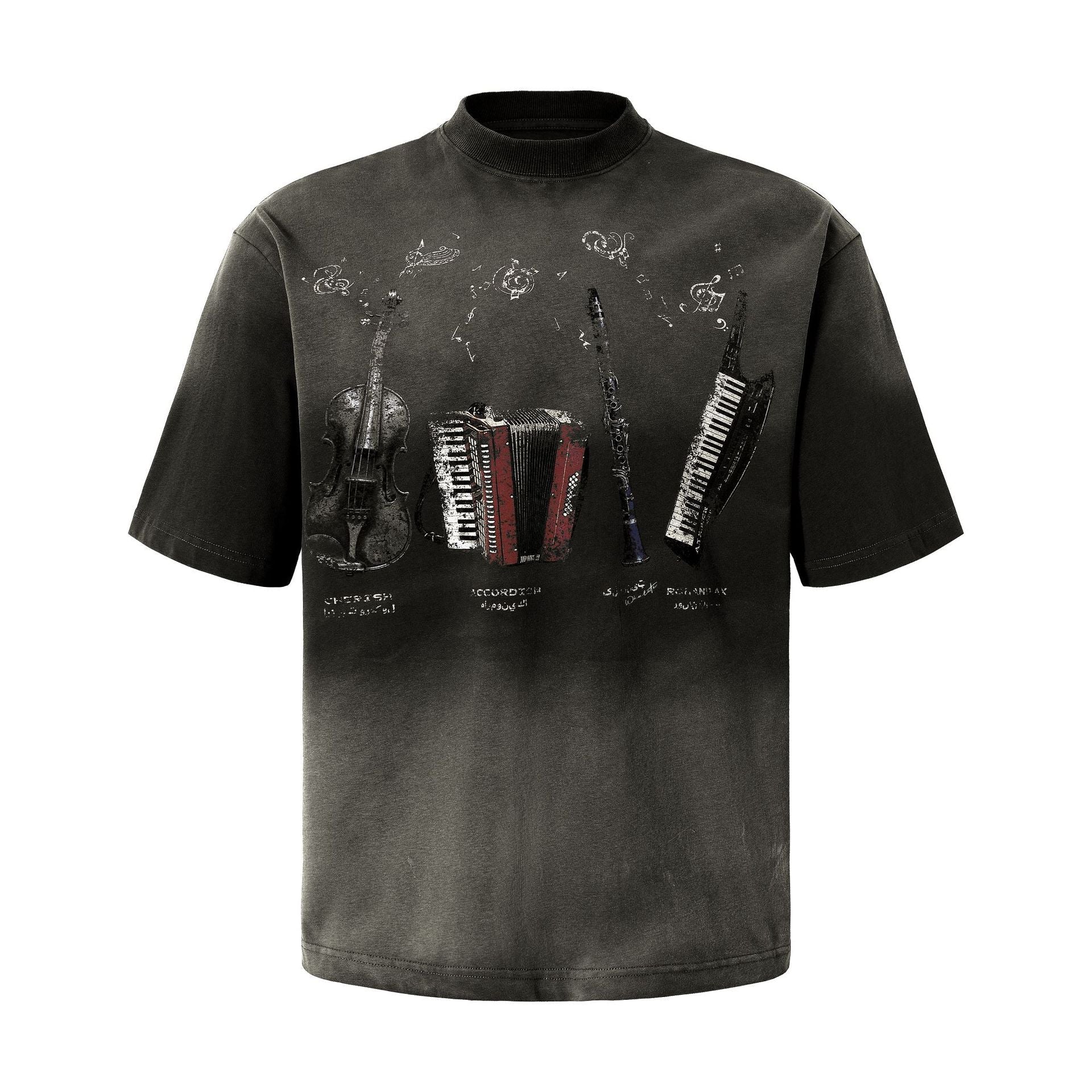 Instrument Print Washed Short Sleeve T-Shirt