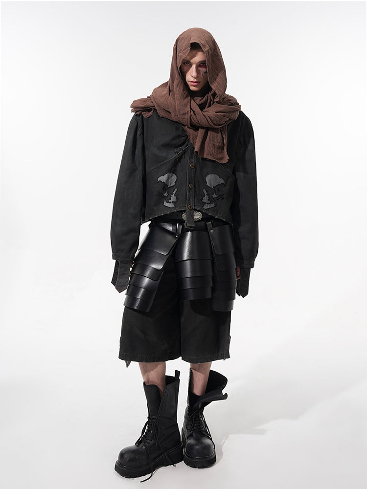 Large Pocket Denim Short Jacket & Wide-leg Short Setup
