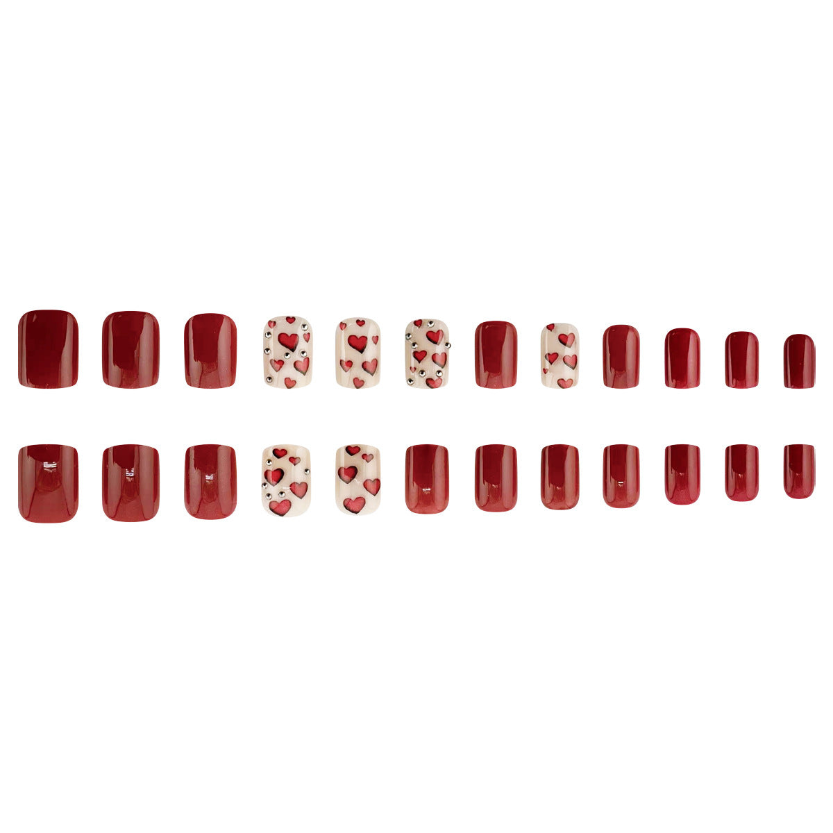 Spar cat's eye red heart 3D steel ball design valentine's day gorgeous wear nail fake nail nail piece nail art patch