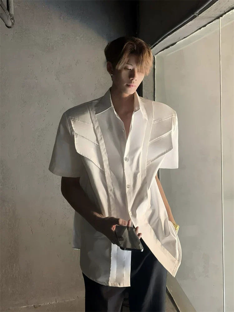 Deconstructed Shoulder-Pad Short Sleeve Shirt