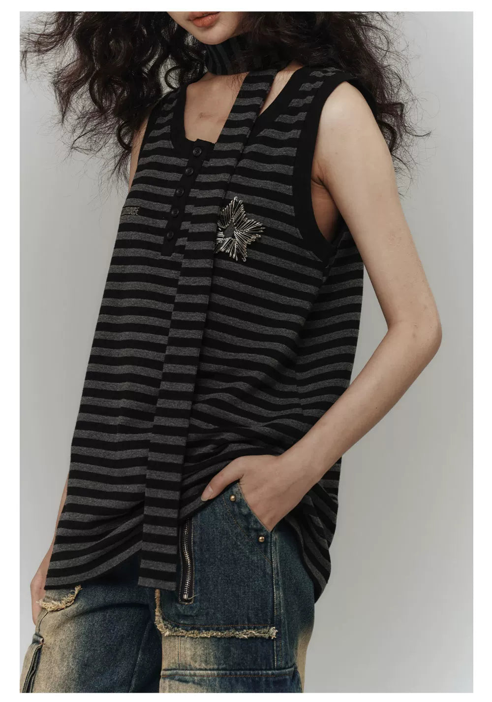 Star Stripe Oversize Long Sleeve T-Shirt & Tank Top