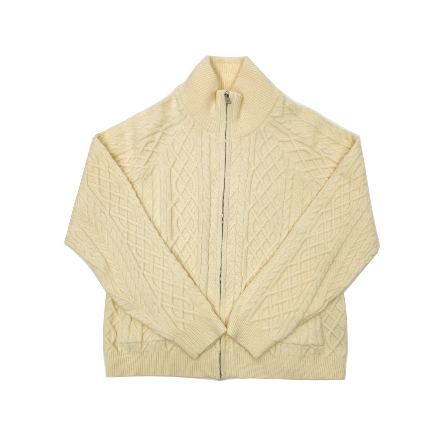 Cable Knit Stand Neck Zipper Knit Cardigan