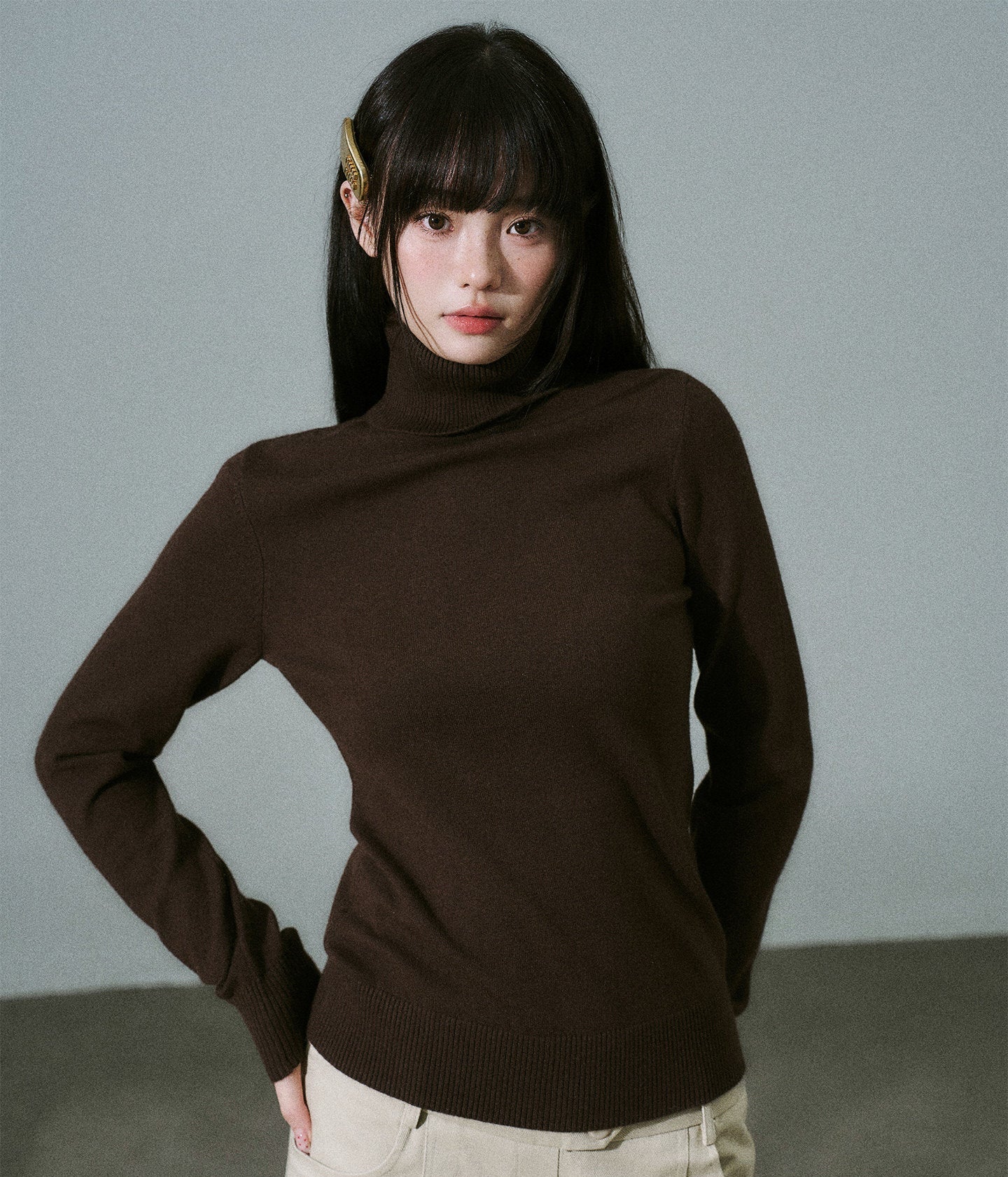 Stretch Warm High-Neck Knit Sweater