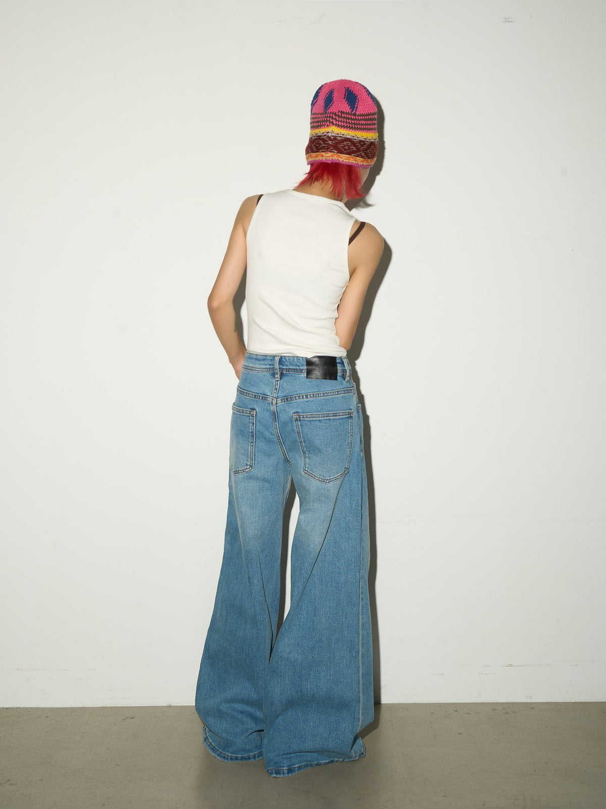Faded Wash Wide Leg Denim Jeans