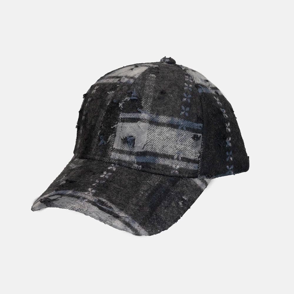 Casquette coréenne déchirée à carreaux vintage