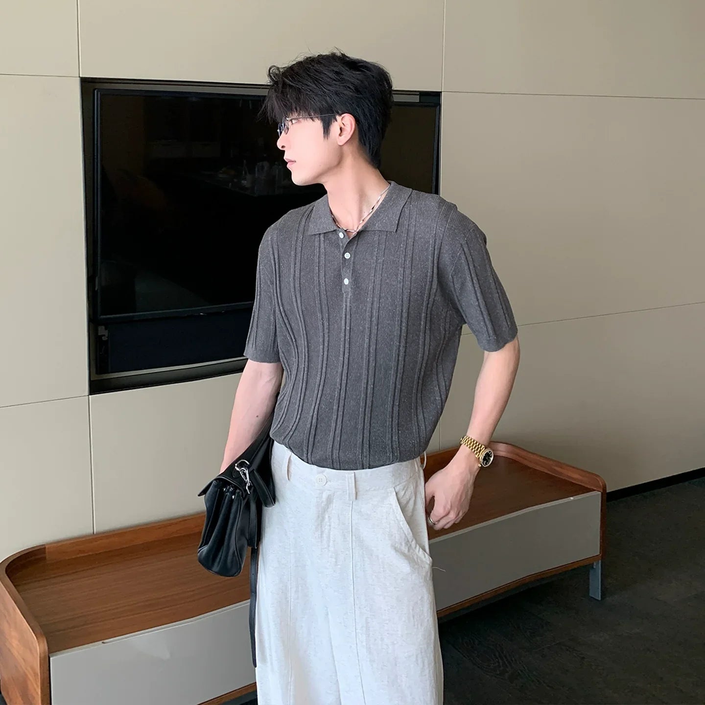 Lyocel Knit Short Sleeve Polo Shirt