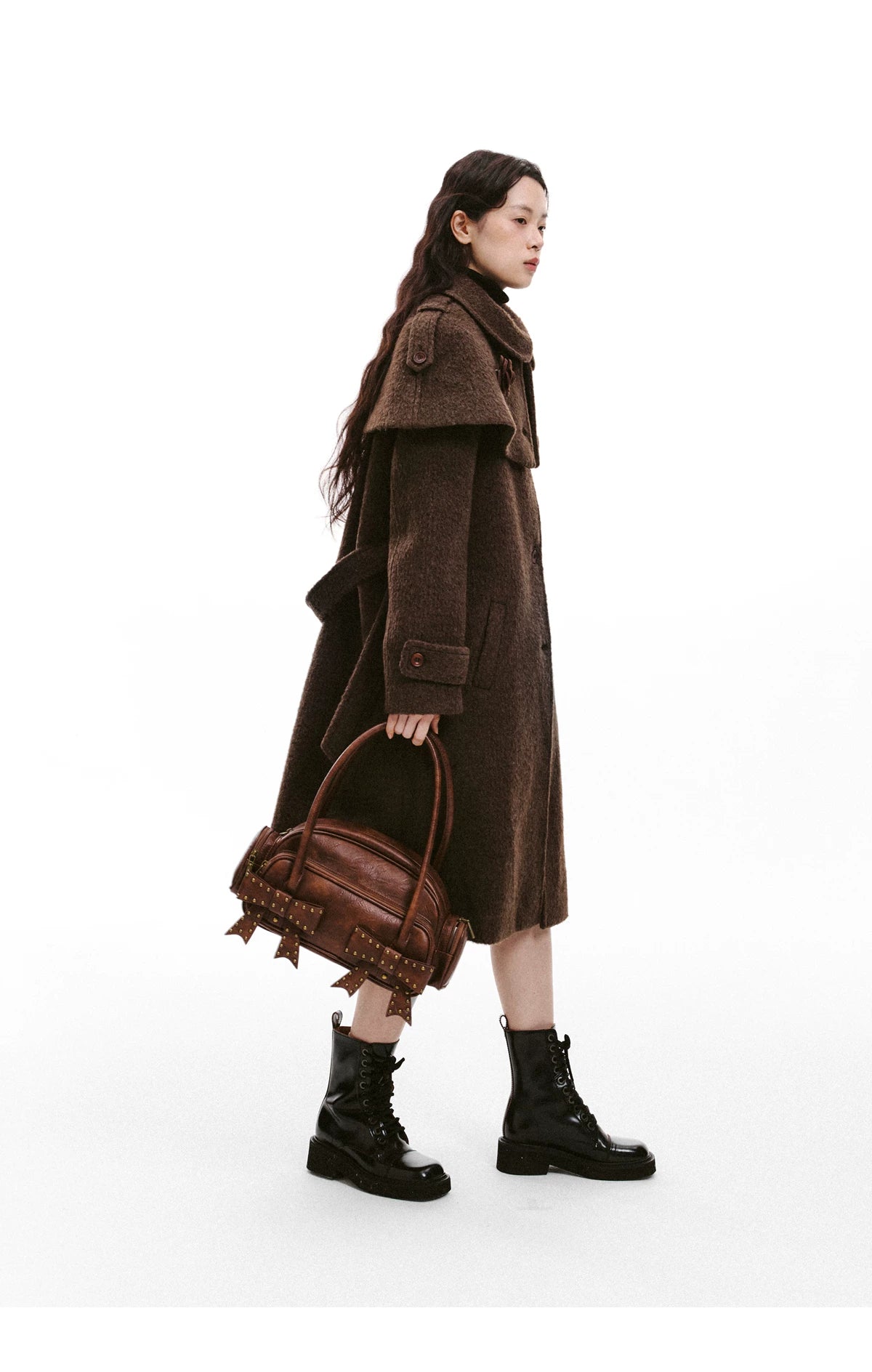 Cape Collar & Flower Detail Belted Coat