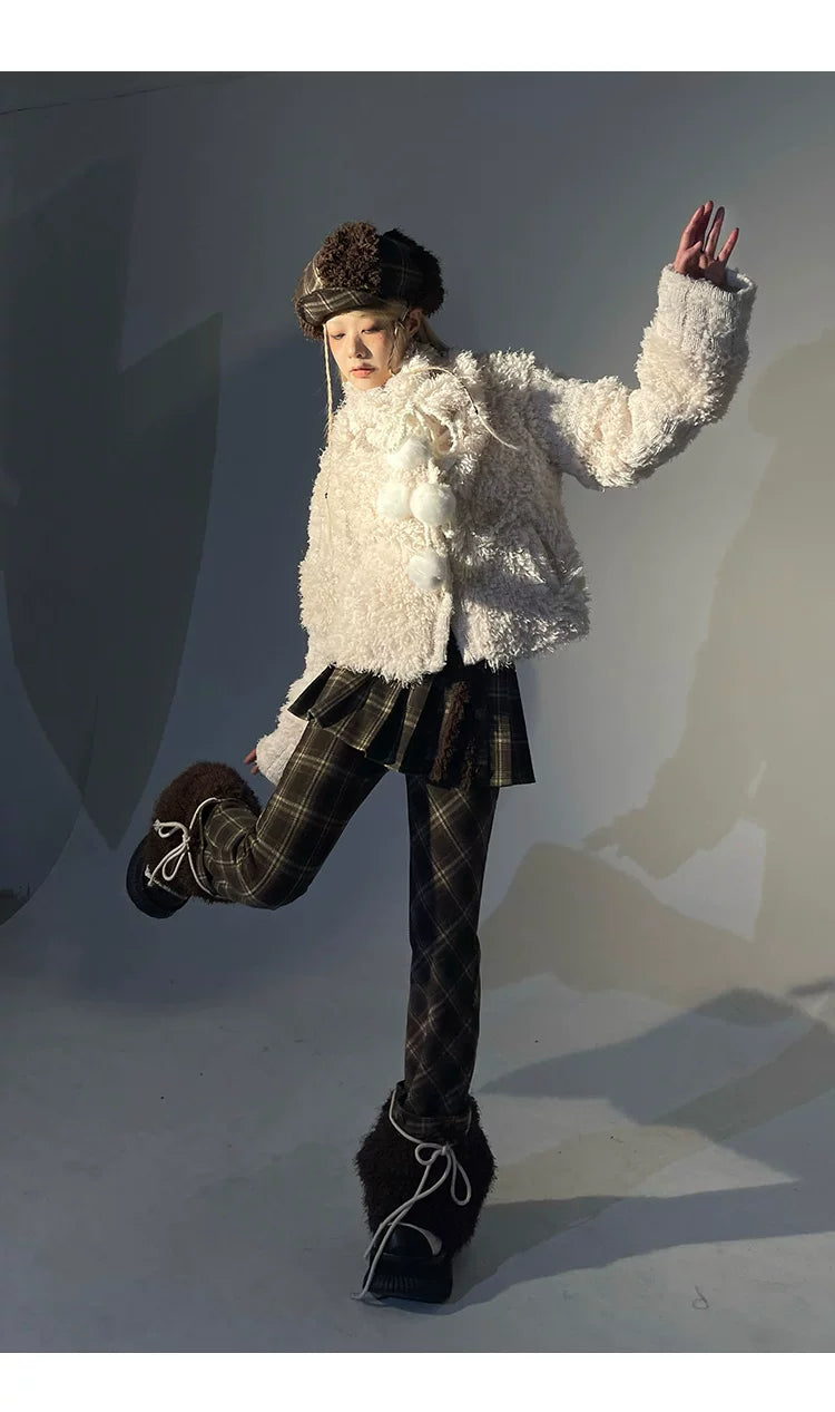Fleece Lining Soft Fuzzy Knit Cardigan & Half Skirt Setup