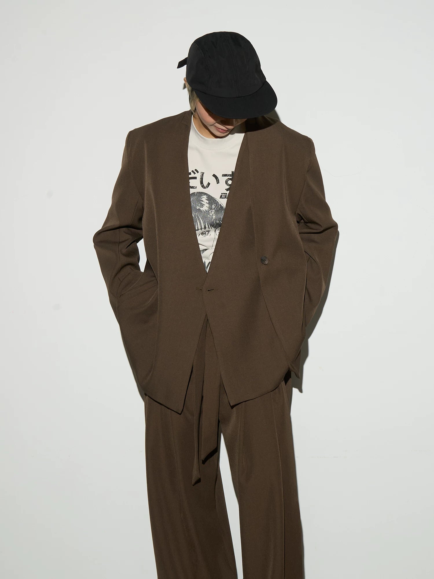 Wrap Tie Waist Tailored Jacket & Wide Leg Trousers Setup